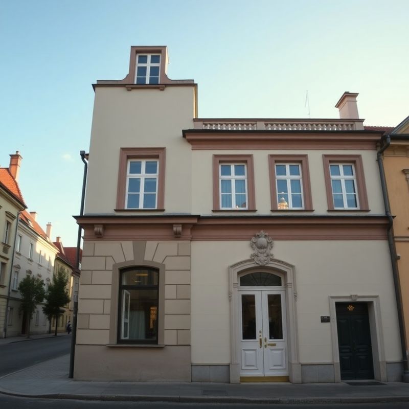 Historická fasáda budovy v centre Banskej Bystrice s mosadznou tabuľkou